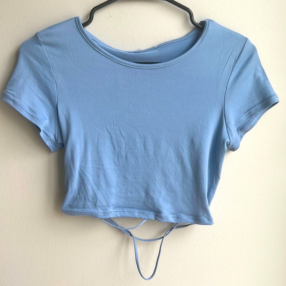Tie Back Blue Crop Top